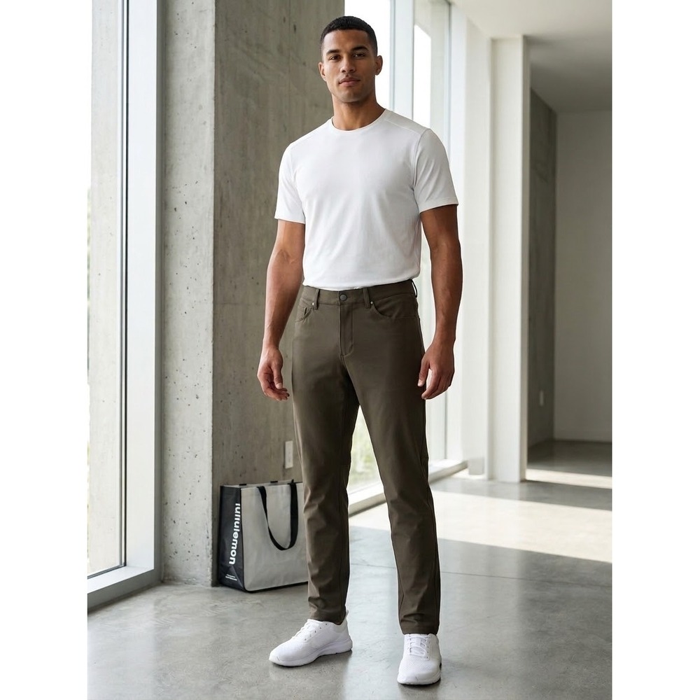 Lululemon ABC Pant Slim 32 Olive Brown Warpstreme 5 Pocket Trousers LM5AD8S